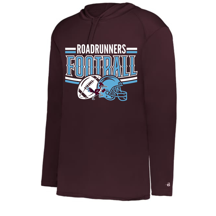 Long Sleeve Drifit w/ Hood- Roadrunners Football w/ Ball & Helmet (Badger Brand)