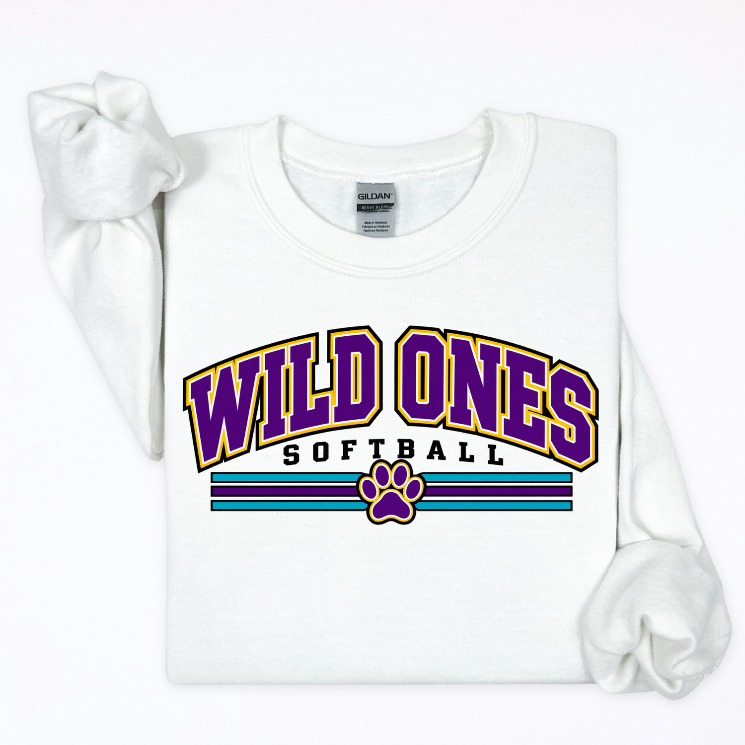Wild Ones Softball- Teal Lines with Paw Print Middle