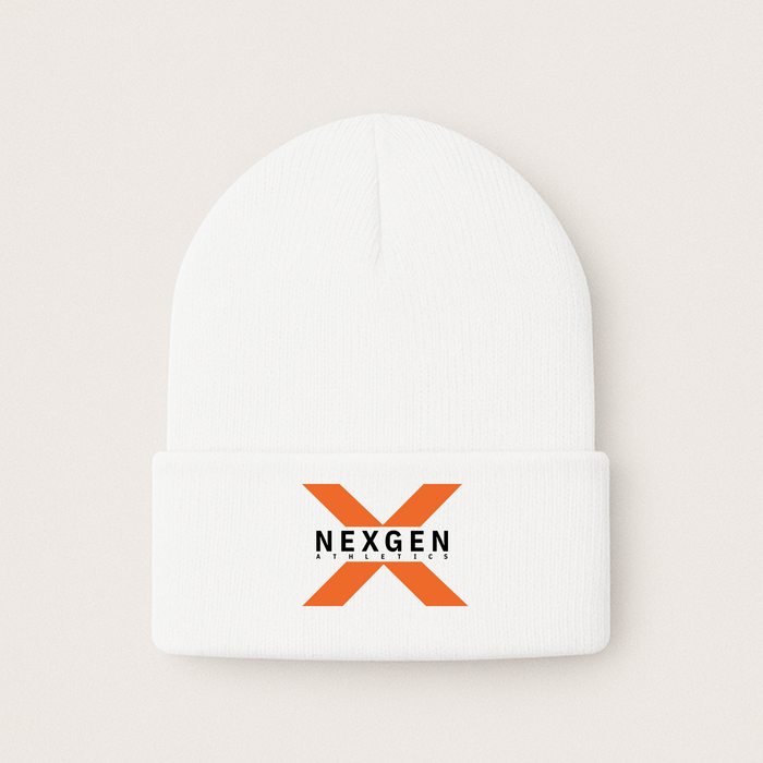 White Beanie Nexgen Athletics Logo