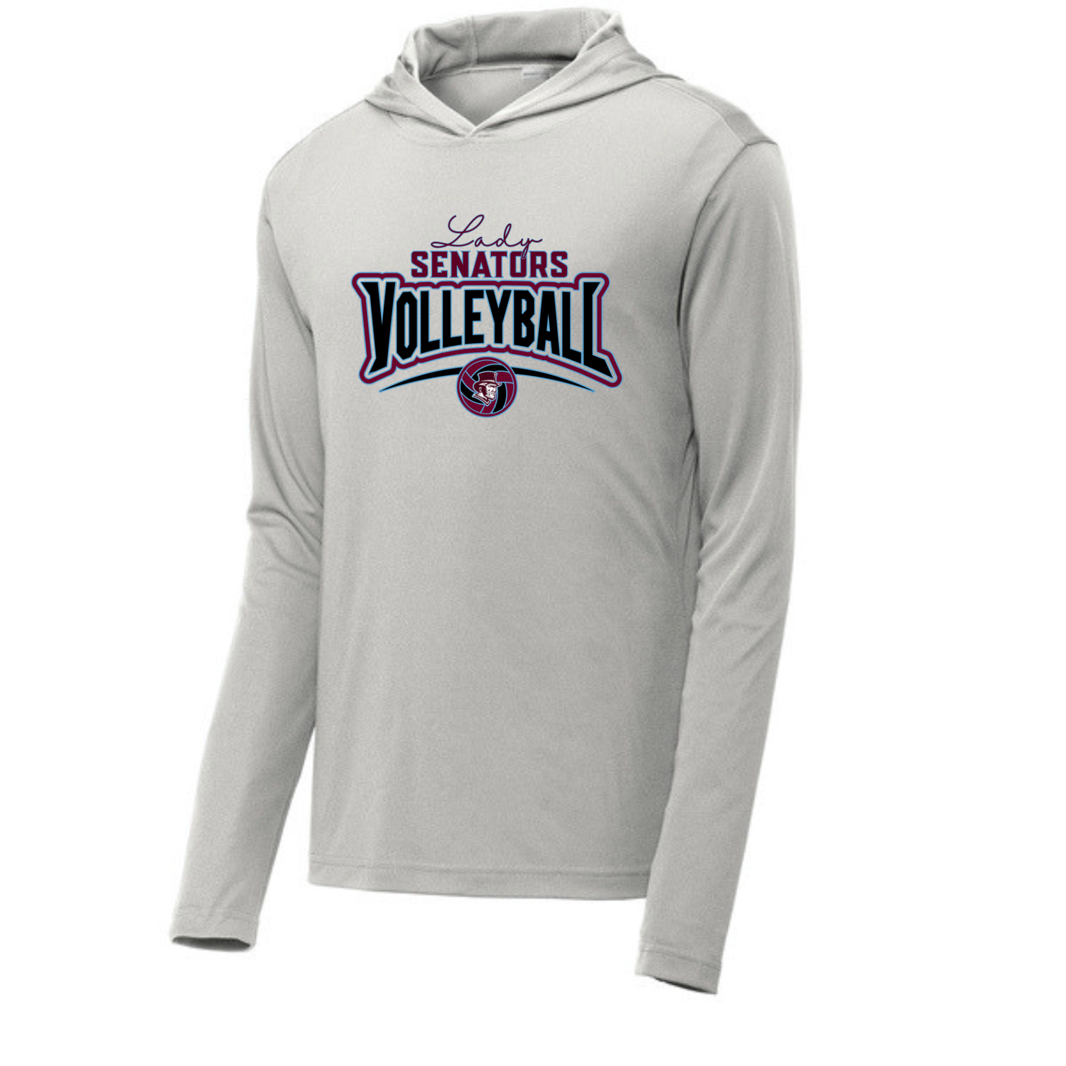 Long Sleeve Drifit w/ Hood- Lady Senators Volleyball- Cursive & Ball Underneath